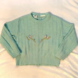 Vintage Little Angel Knit Mint Green Sweater Baby 18M Embroidered Birds onBranch